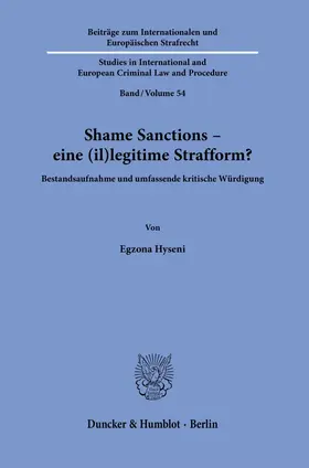 Hyseni |  Shame Sanctions – eine (il)legitime Strafform? | Buch |  Sack Fachmedien
