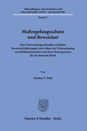 Pohl | Maßregelungsschutz und Beweislast. | Buch | 978-3-428-19031-7 | www.sack.de