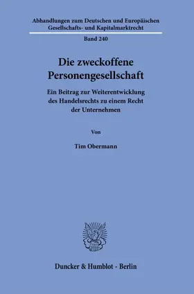 Obermann |  Die zweckoffene Personengesellschaft | Buch |  Sack Fachmedien