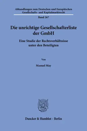 May | Die unrichtige Gesellschafterliste der GmbH | Buch | 978-3-428-19411-7 | www.sack.de