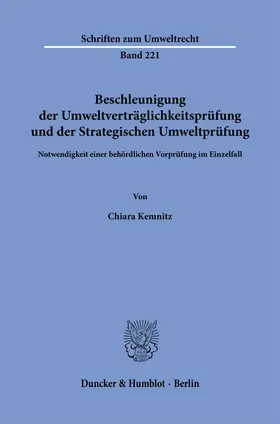 Kemnitz |  Beschleunigung der Umweltverträglichkeitsprüfung und der Strategischen Umweltprüfung | Buch |  Sack Fachmedien