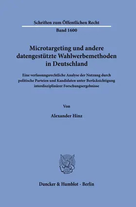 Hinz |  Microtargeting und andere datengestützte Wahlwerbemethoden in Deutschland | Buch |  Sack Fachmedien