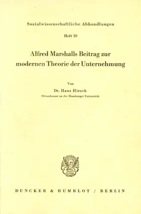 Hirsch |  Alfred Marshalls Beitrag zur modernen Theorie der Unternehmung. | eBook | Sack Fachmedien