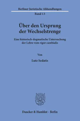 Sedatis |  Über den Ursprung der Wechselstrenge. | eBook | Sack Fachmedien