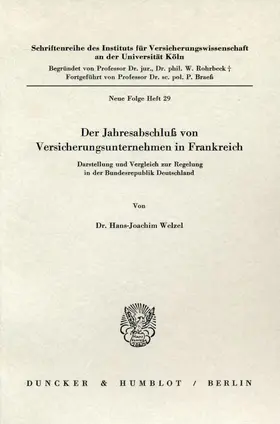 Welzel |  Der Jahresabschluß von Versicherungsunternehmen in Frankreich | eBook | Sack Fachmedien