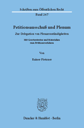 Pietzner | Petitionsausschuß und Plenum | E-Book | sack.de