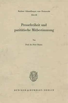 Hanau |  Pressefreiheit und paritätische Mitbestimmung. | eBook | Sack Fachmedien