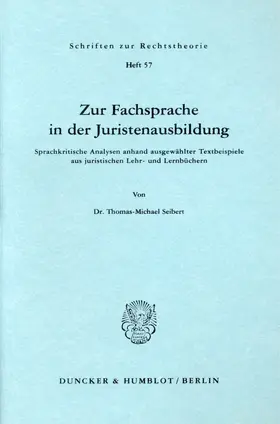 Seibert |  Zur Fachsprache in der Juristenausbildung. | eBook | Sack Fachmedien