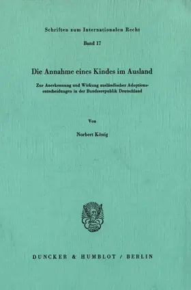 König | Die Annahme eines Kindes im Ausland. | E-Book | www.sack.de