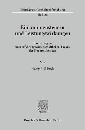 Koch | Einkommensteuern und Leistungswirkungen. | E-Book | sack.de