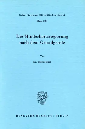 Puhl | Die Minderheitsregierung nach dem Grundgesetz. | E-Book | sack.de