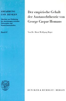 Boger |  Der empirische Gehalt der Austauschtheorie von George Caspar Homans. | eBook | Sack Fachmedien