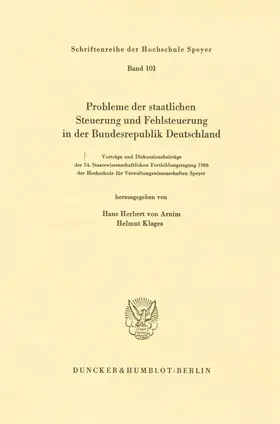 Arnim / Klages | Probleme der staatlichen Steuerung und Fehlsteuerung in der Bundesrepublik Deutschland. | E-Book | sack.de