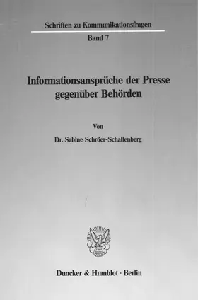 Schröer-Schallenberg |  Informationsansprüche der Presse gegenüber Behörden. | eBook | Sack Fachmedien