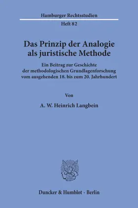 Langhein |  Das Prinzip der Analogie als juristische Methode. | eBook | Sack Fachmedien