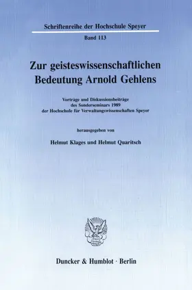 Klages / Quaritsch |  Zur geisteswissenschaftlichen Bedeutung Arnold Gehlens. | eBook | Sack Fachmedien