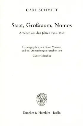 Schmitt / Maschke | Staat, Großraum, Nomos | E-Book | www.sack.de