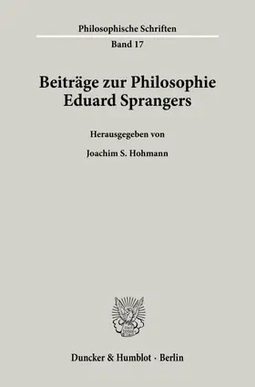 Hohmann |  Beiträge zur Philosophie Eduard Sprangers. | eBook | Sack Fachmedien