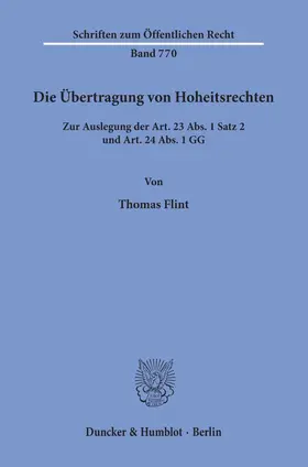 Flint |  Die Übertragung von Hoheitsrechten. | eBook | Sack Fachmedien