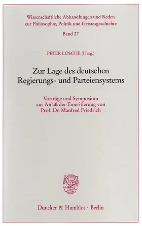 Lösche |  Zur Lage des deutschen Regierungs- und Parteiensystems | eBook | Sack Fachmedien