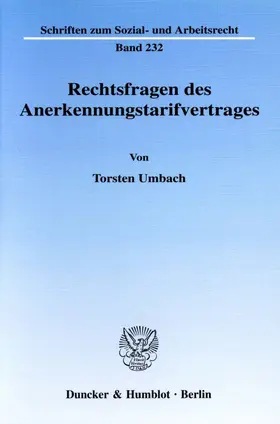 Umbach | Rechtsfragen des Anerkennungstarifvertrages. | E-Book | www.sack.de