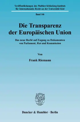 Riemann |  Die Transparenz der Europäischen Union | eBook | Sack Fachmedien