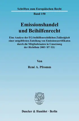 Pfromm | Emissionshandel und Beihilfenrecht | E-Book | sack.de