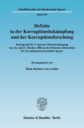 Arnim | Defizite in der Korruptionsbekämpfung und der Korruptionsforschung | E-Book | sack.de