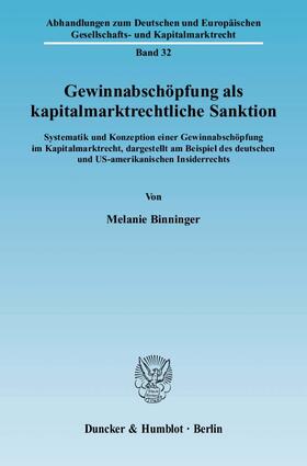 Binninger | Gewinnabschöpfung als kapitalmarktrechtliche Sanktion. | E-Book | sack.de