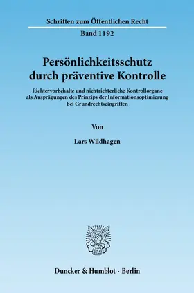 Wildhagen |  Persönlichkeitsschutz durch präventive Kontrolle | eBook | Sack Fachmedien