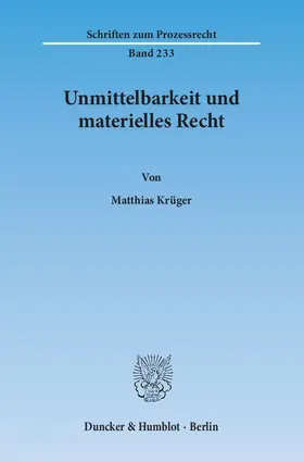 Krüger | Unmittelbarkeit und materielles Recht | E-Book | sack.de