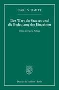 Schmitt |  Der Wert des Staates und die Bedeutung des Einzelnen | eBook | Sack Fachmedien