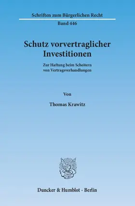 Krawitz |  Schutz vorvertraglicher Investitionen | eBook | Sack Fachmedien