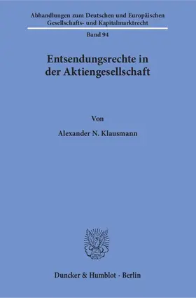 Klausmann | Entsendungsrechte in der Aktiengesellschaft | E-Book | www.sack.de