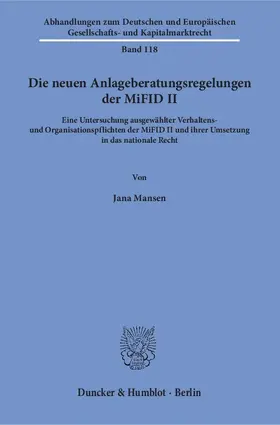 Mansen |  Die neuen Anlageberatungsregelungen der MiFID II | eBook | Sack Fachmedien