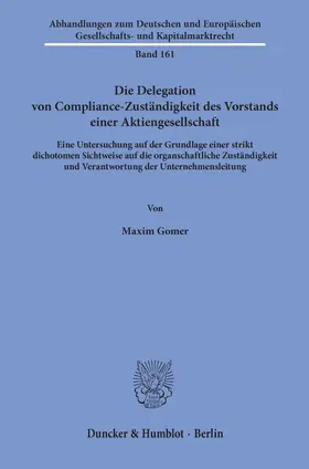 Gomer |  Die Delegation von Compliance-Zuständigkeit des Vorstands einer Aktiengesellschaft. | eBook | Sack Fachmedien