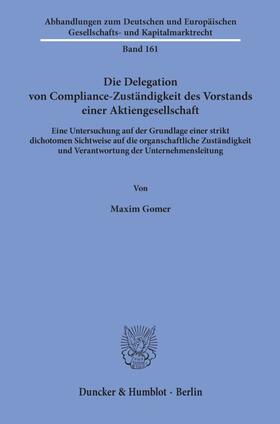 Gomer | Die Delegation von Compliance-Zuständigkeit des Vorstands einer Aktiengesellschaft. | E-Book | sack.de