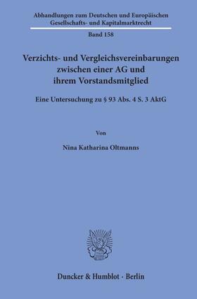Oltmanns |  Verzichts- und Vergleichsvereinbarungen zwischen einer AG und ihrem Vorstandsmitglied. | eBook | Sack Fachmedien