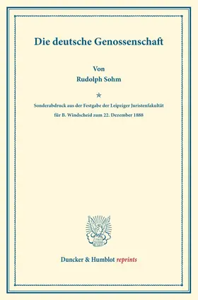 Sohm |  Die deutsche Genossenschaft. | eBook | Sack Fachmedien