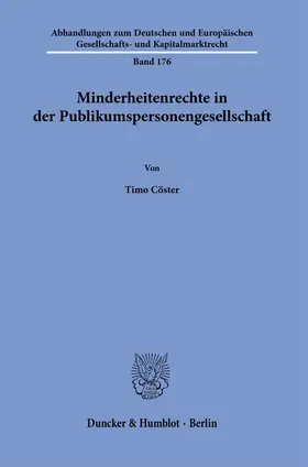 Cöster |  Minderheitenrechte in der Publikumspersonengesellschaft. | eBook | Sack Fachmedien