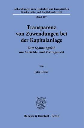 Redler |  Transparenz von Zuwendungen bei der Kapitalanlage. | eBook | Sack Fachmedien