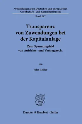 Redler |  Transparenz von Zuwendungen bei der Kapitalanlage. | eBook | Sack Fachmedien