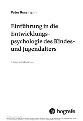 Rossmann |  Einführung in die Entwicklungspsychologie des Kindes– und Jugendalters | eBook | Sack Fachmedien