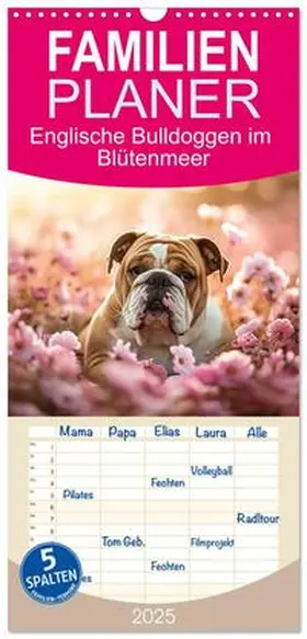 CALVENDO / Bee |  Familienplaner 2025 - Englische Bulldoggen im Blütenmeer mit 5 Spalten (Wandkalender, 21 x 45 cm) CALVENDO | Sonstiges |  Sack Fachmedien