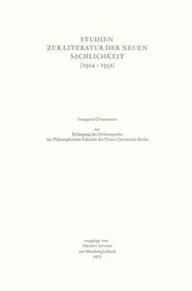 Lethen |  Studien zur Literatur der Neuen Sachlichkeit (1924-1932) | eBook | Sack Fachmedien