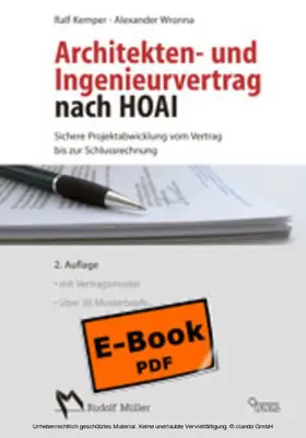 Kemper / Wronna |  Architekten- und Ingenieurvertrag nach HOAI - E-Book (PDF) | eBook | Sack Fachmedien