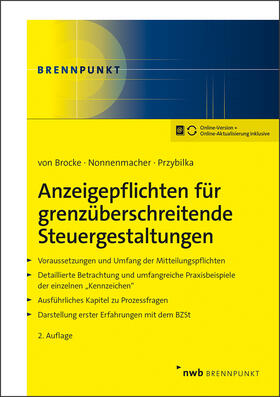 Brocke / Nonnenmacher / Przybilka | Anzeigepflichten für grenzüberschreitende Steuergestaltungen | Online-Buch | 978-3-482-01342-3 | sack.de