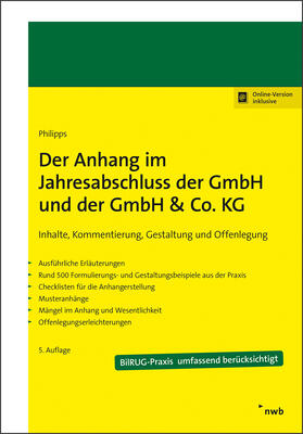 Philipps | Der Anhang im Jahresabschluss der GmbH und der GmbH & Co. KG | Online-Buch | 978-3-482-69535-3 | sack.de