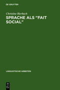 Bierbach |  Sprache als "Fait social" | Buch |  Sack Fachmedien