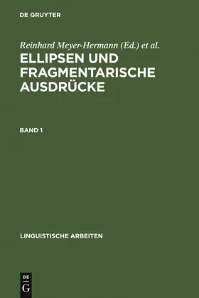 Rieser / Meyer-Hermann | Ellipsen und fragmentarische Ausdrücke | Buch | 978-3-484-10477-8 | sack.de